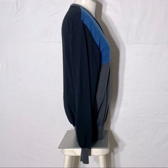 Matinique Black Blue Grey Colour Block Wool Long Sleeve V Neck Sweater M - Picture 9 of 10